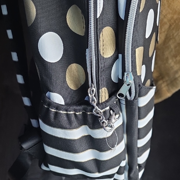 Justice Black and Gold Polka Dot Backpack with Pouch - Picture 5 of 12